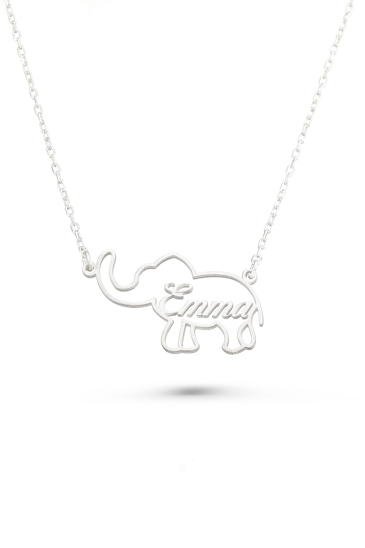 Custom Elephant Motif Name Necklace in Silver