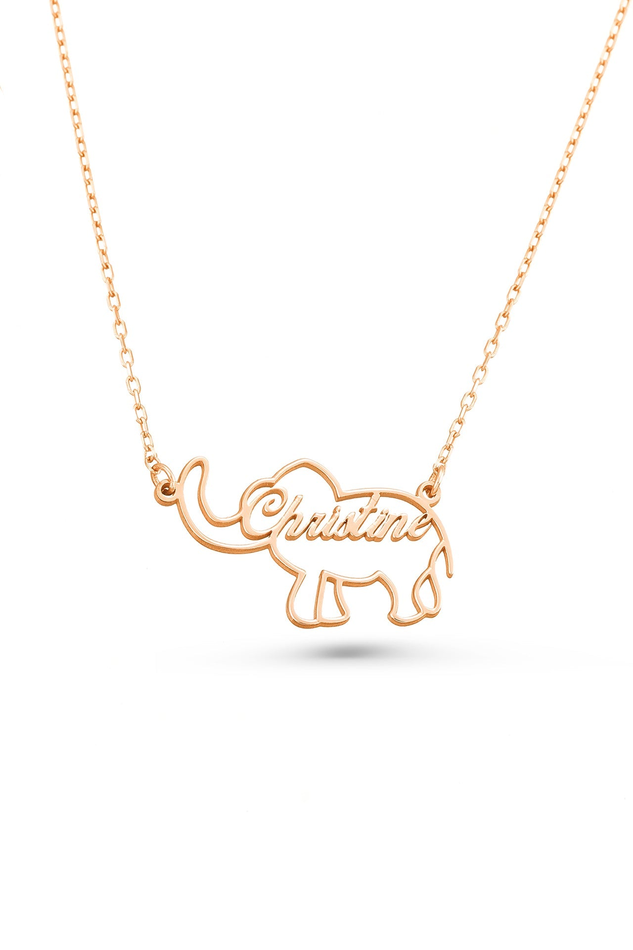 Custom Elephant Motif Name Necklace in Silver