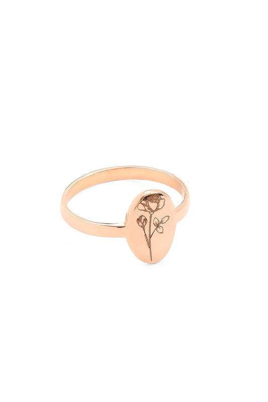 Custom Silver Ring with Birth Flower Design