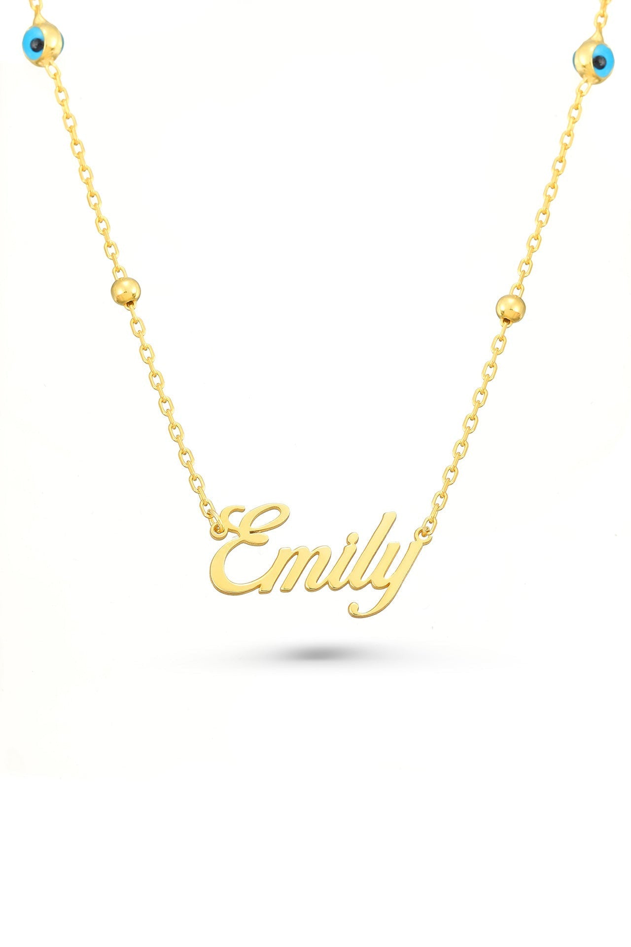 Custom Silver Name Necklace with Evil Eye Charm