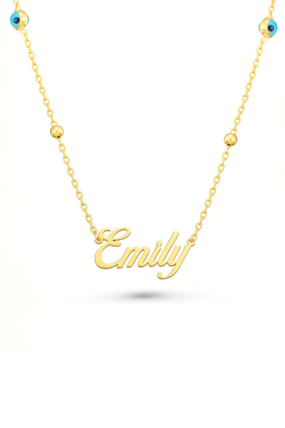 Custom Silver Name Necklace with Evil Eye Charm