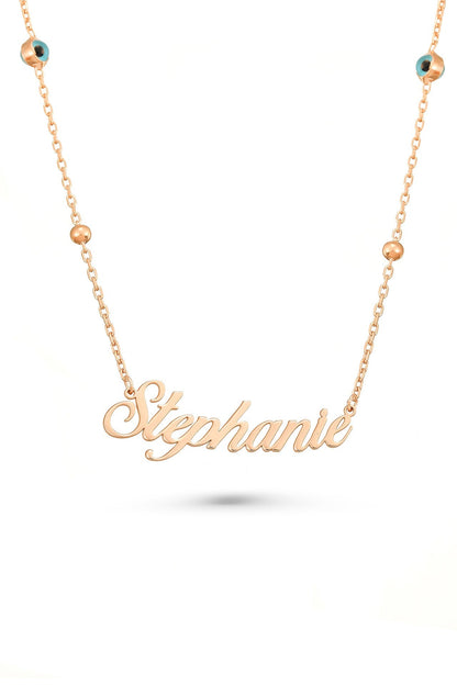 Custom Silver Name Necklace with Evil Eye Charm