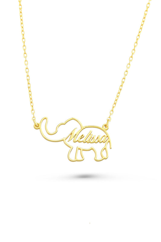 Custom Elephant Motif Name Necklace in Silver