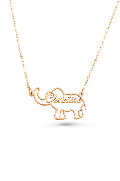 Custom Elephant Motif Name Necklace in Silver